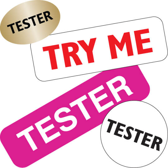 Tester/Try Me Stickers, Silver Foil 3/4 Round