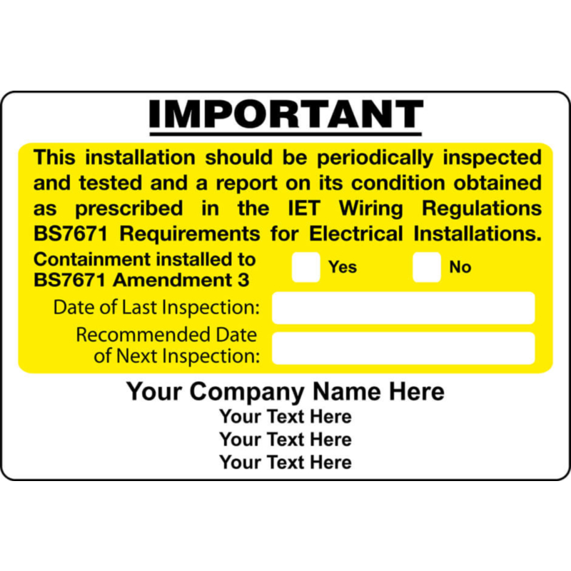 BS7671 Amendment 3 Periodic Inspection Labels 95x65mm | Labels Online