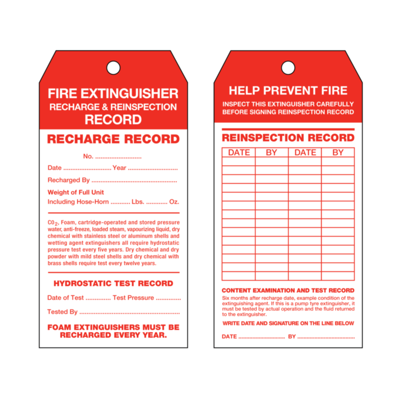 Fire Extinguisher Recharge & Reinspection Tags 134x67mm | Labels Online