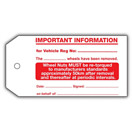 Wheel Nut Re-Torque Tags 134x67mm | Labels Online