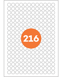 A4 Label Sheets 216 Labels Per Sheet 13mm Diameter White Permanent