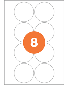 A4 Label Sheets 8 Labels Per Sheet 69mm Diameter White Permanent