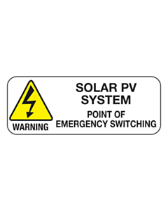 Point of Emergency Switching PV System Labels 40x15mm