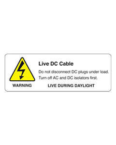 Live DC Cable PV Warning Labels 94x33mm