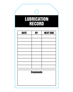 Lubrication Record Tags 134x67mm