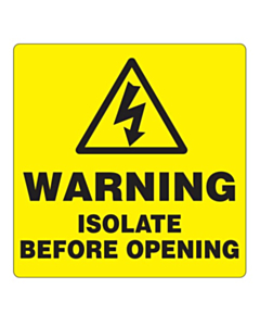 Warning Isolate Before Opening Labels 50x50mm