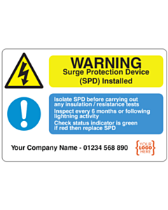 Custom Surge Protection Device (SPD) Warning Labels 95x65mm