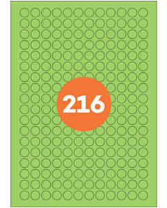 A4 Label Sheets 216 Labels Per Sheet 13mm Diameter Green Permanent