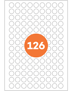 A4 Label Sheets 126 Labels Per Sheet 16mm Diameter White Permanent