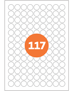 A4 Label Sheets 117 Labels Per Sheet 19mm Diameter White Permanent