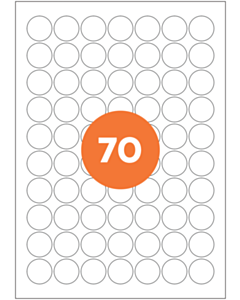 A4 Label Sheets 70 Labels Per Sheet 25mm Diameter White Permanent