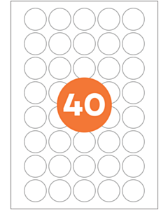 A4 Label Sheets 40 Labels Per Sheet 32mm Diameter White Permanent