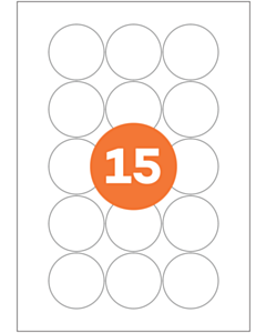 A4 Label Sheets 15 Labels Per Sheet 50mm Diameter White Permanent