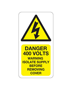 Danger 400 Volts Isolate Supply Labels 33x63mm