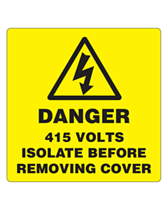 Danger 415 Volts Isolate Supply Labels 50x50mm