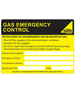 Gas Emergency Control Labels 100x75mm