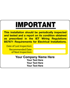 Personalised Periodic Inspection Labels 95x65mm