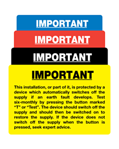 18th Edition RCD Test Labels 95x65mm