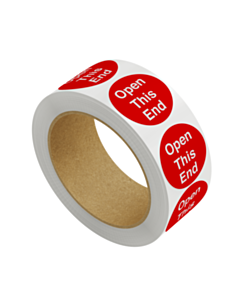 Open This End Labels 50mm