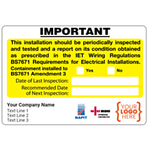 Personalised Amendment 3 Periodic Inspection (EICR) Labels